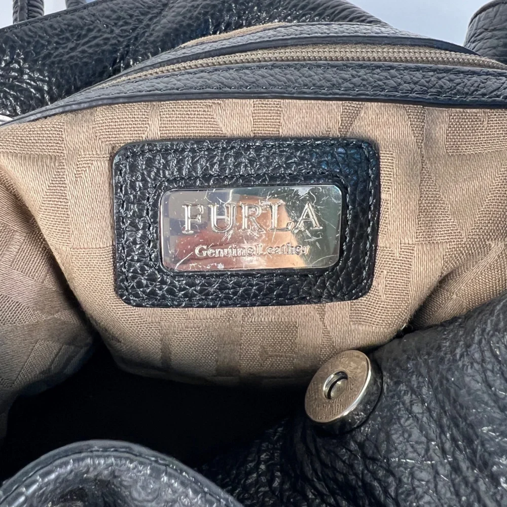 FURLA Black Pebbled Leather Hobo Shoulder Bag - Picture 11 of 12